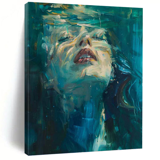 “Underwater Serenity” - Blue & Green Impressionistic Portrait Painting On Canvas DKH1183
