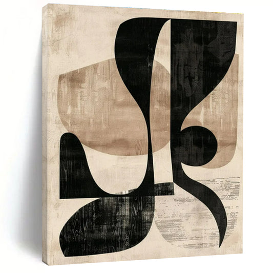 Beige - Black Abstract Shapes - Modern Abstract Collage - like Painting CT1420