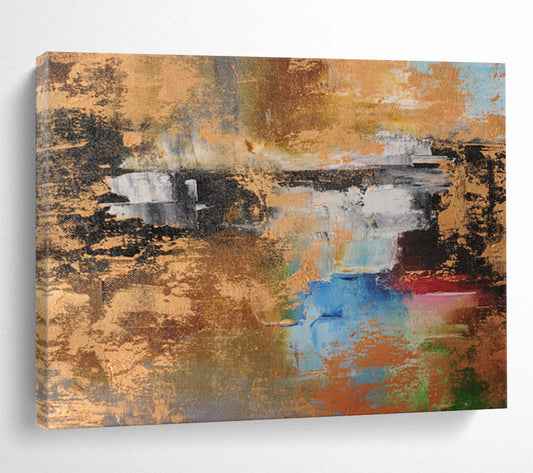 “Gilded Abstract Fusion - Gold, Blues, Reds, and Greens” Painting On Canvas DKH019