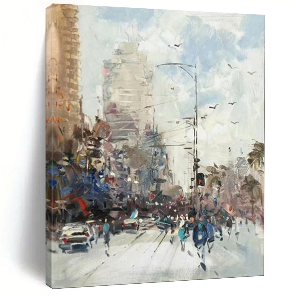 “City Street in Motion: Impressionist Urban Landscape” - Impasto Oil on Canvas CT1900