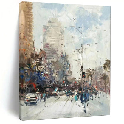 “City Street in Motion: Impressionist Urban Landscape” - Impasto Oil on Canvas CT1900
