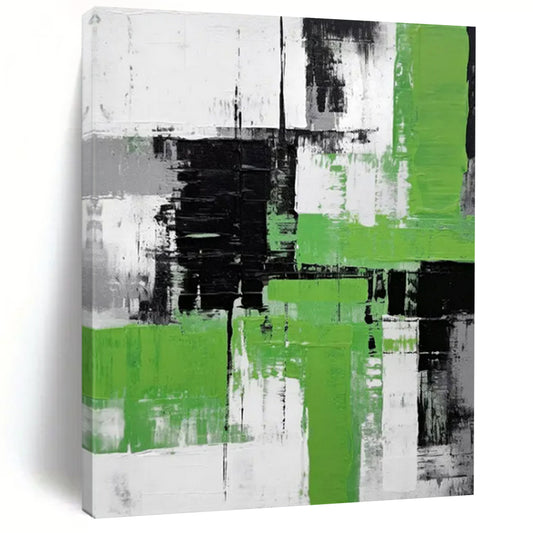 Black, White & Green Abstract - Color - Block Abstract Painting On Canvas CT2267