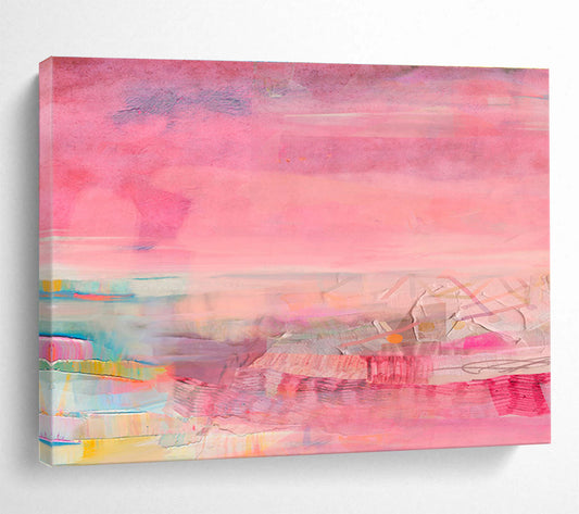 Pink - Toned Abstract Landscape - Layers of Pink and Colorful Accents Painting On Canvas DKH035