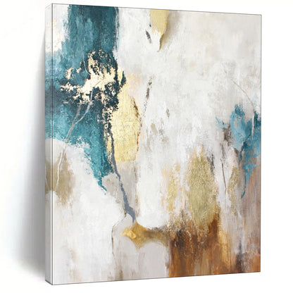 “Gold Accents on White and Teal Abstract” - Abstract Acrylic Art CT1924