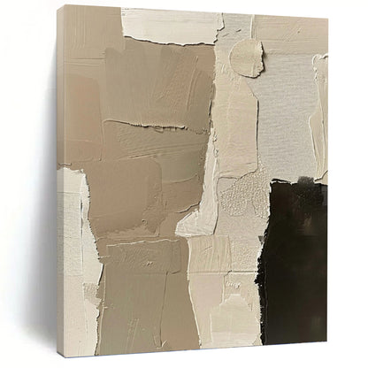 “Neutral Patchwork” - Beige & Black Layered Textures Painting On Canvas DKH1161