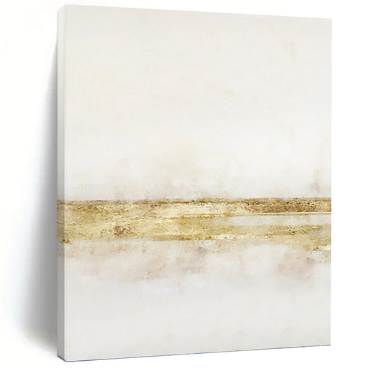 “Gilded Simplicity” - White & Gold Minimalist Stripes Painting On Canvas DKH1538