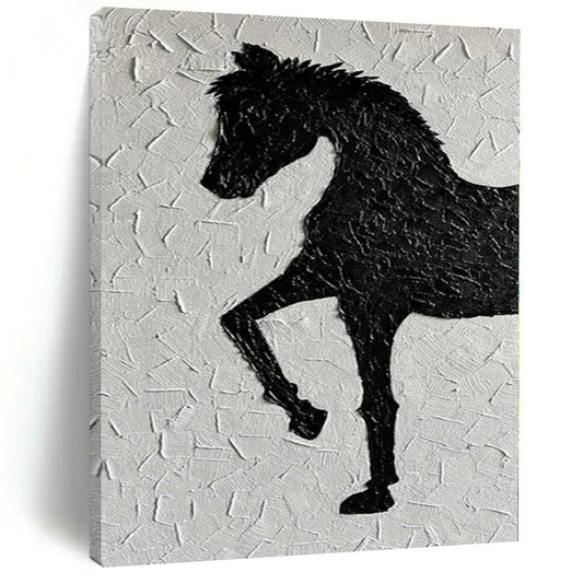 “Textured Black Horse Silhouette” – Textured Animal Painting CT1079