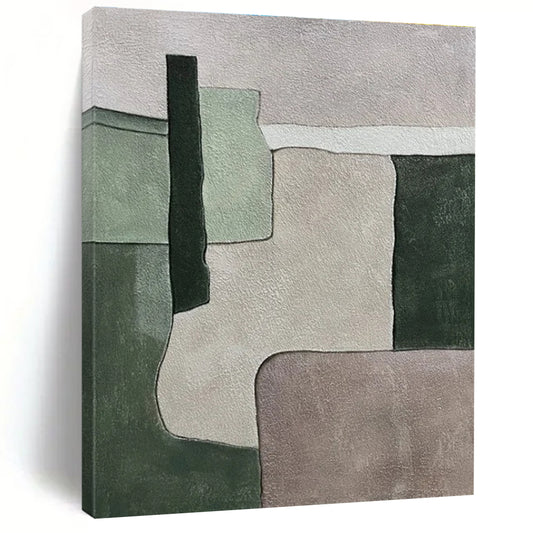 Muted Greens & Greys, Geometric Forms - "Soft Structure" - Abstract Acrylic Painting CT1434