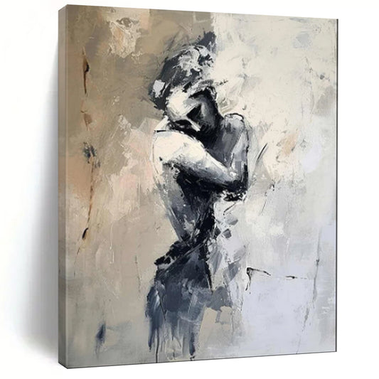 Monochrome Tones, Contorted Figure - "Inner Struggle" - Abstract Figurative Painting CT1832