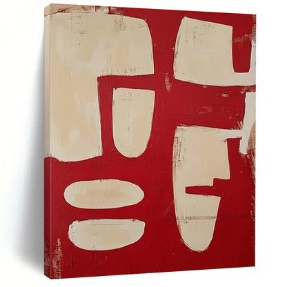 “Red & Beige Geometric Abstract” - Abstract Painting CT2367