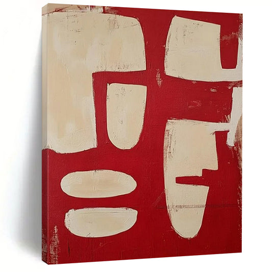“Red & Beige Geometric Abstract” - Abstract Painting CT2367