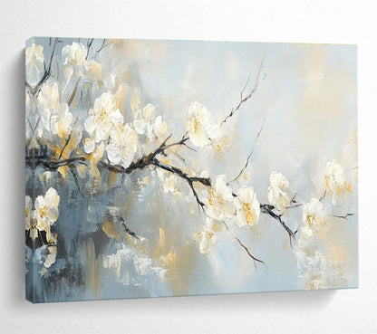 “Soft - Hued Blossom Branch” - Delicate Floral Painting On Canvas DKH805