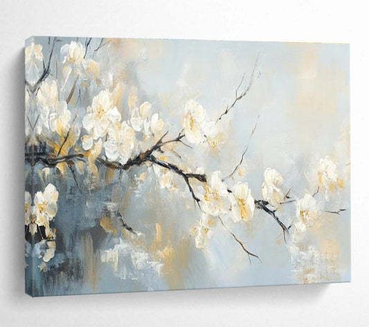 “Soft - Hued Blossom Branch” - Delicate Floral Painting On Canvas DKH805