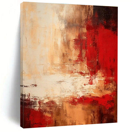 Red, Brown & White Abstract Textures, “Vibrant Calm” - Impasto Abstract Painting CT0774