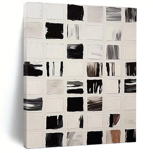 “Black and White Square Abstract - Microcosm of Color” Painting On Canvas DKH1133