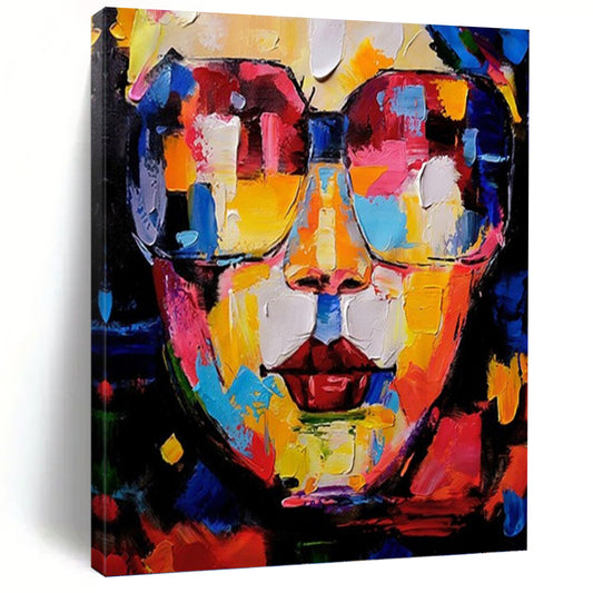“Colorful Cubist Face” - Vibrant Cubist Portrait On Canvas DKH1652