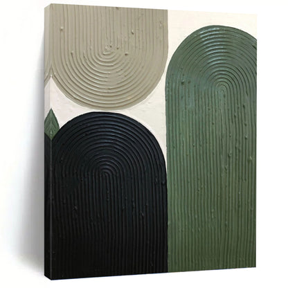 “Nature's Arches” - Beige, Black & Green Ribbed Shapes Painting On Canvas DKH1167