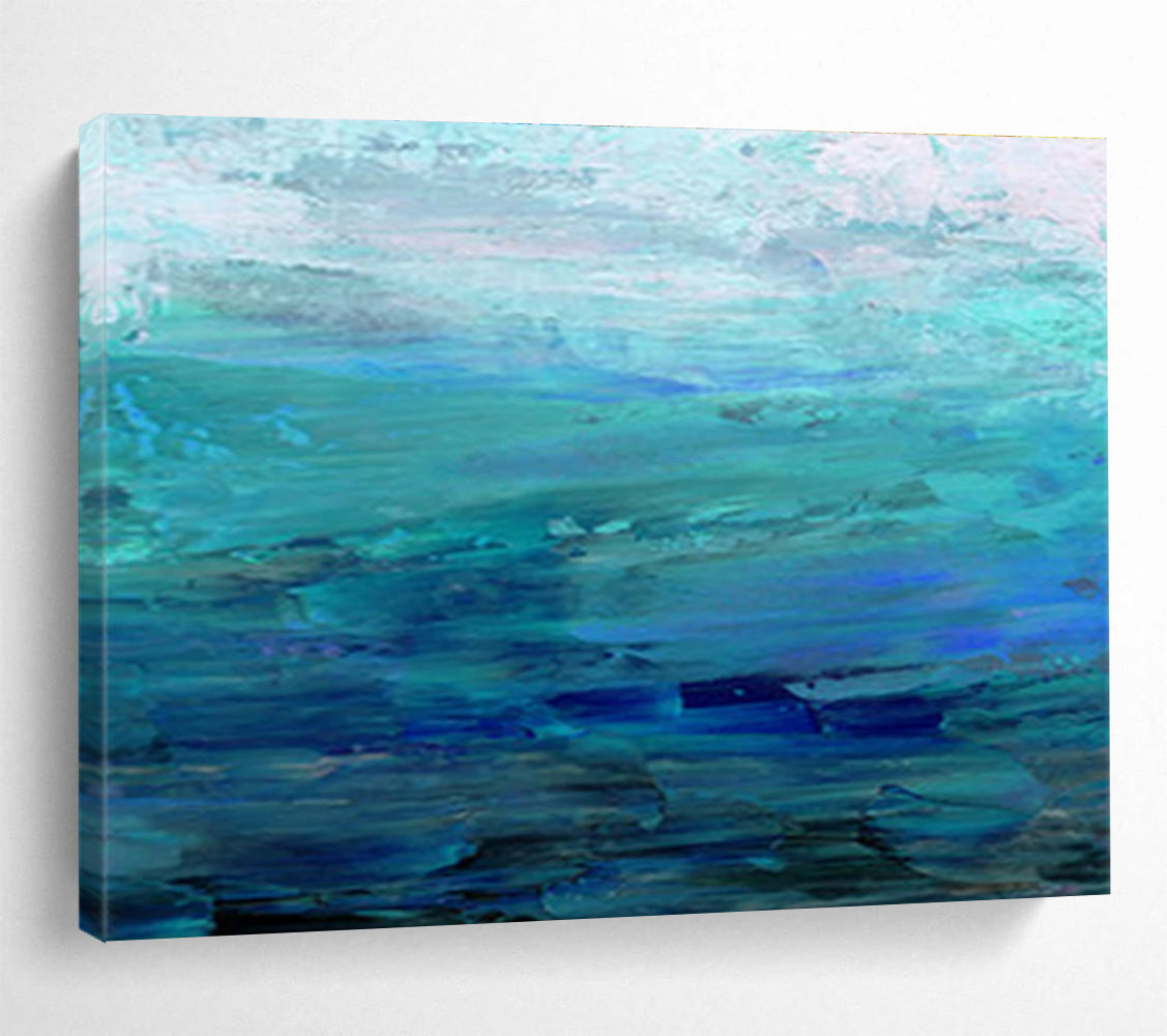 “Cool Blue Abstract Seascape” Abstract Impressionist Painting On Canvas DKH377