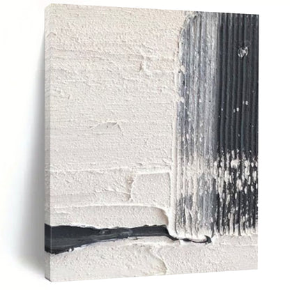 “Black, White, Gray Textured Stripes ‘Industrial Rhythm’” - Impasto Abstract Painting On Canvas DTP366
