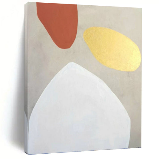 “Terracotta, Gold, and White Shapes” - Minimalist Abstract Painting On Canvas DKH1078