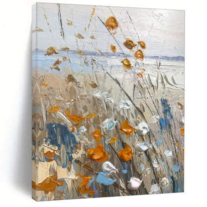 Textured Wildflowers, Coastal Background - "Seaside Blooms" - Impasto Landscape Painting CT1839