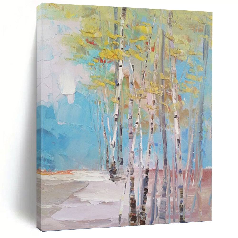 Colorful Birch Grove - Impressionistic Landscape Painting On Canvas DKH1300