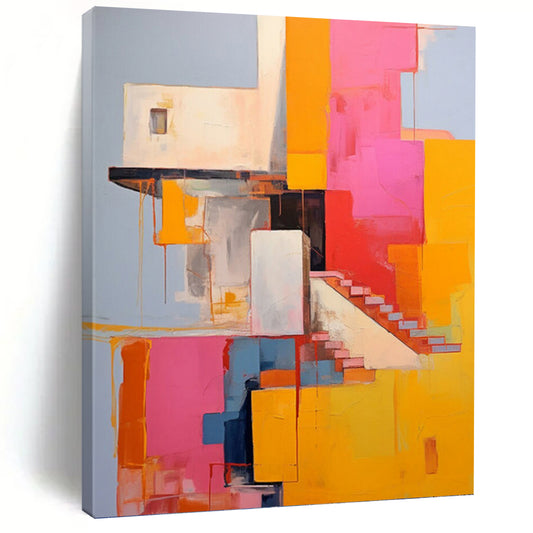 Vibrant Color Block Abstract Architecture - Abstract Painting On Canvas DKH1323