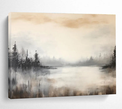 Muted Tones Lake Landscape Painting On Canvas DKH329