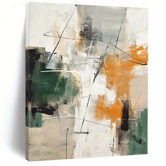 “Green - Orange - Gray Abstract Lines” ，Abstract Acrylic Painting CT0841