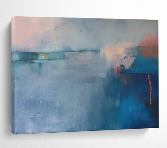 “Cool Blue Abstract Horizons” Abstract Acrylic Painting On Canvas DKH477