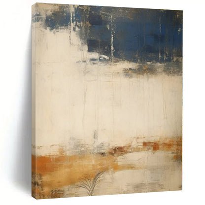 Navy, Orange & Neutral Tones - Abstract Expressionist Acrylic On Canvas CT1341