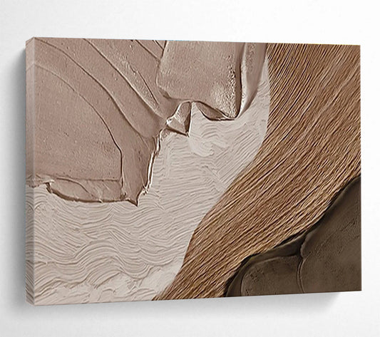 “Brown - Beige Textured Abstraction” Minimalist Impasto Painting On Canvas DKH467