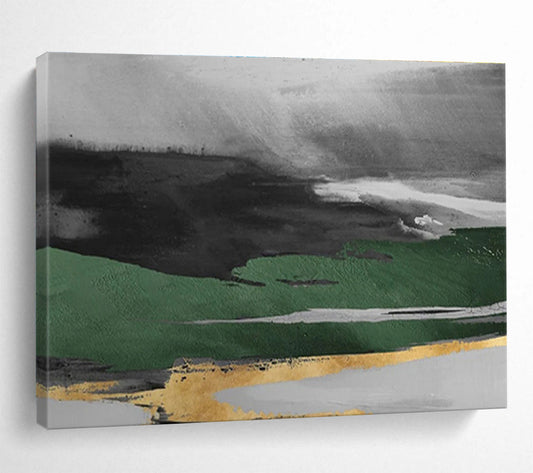 Black - Green Abstract Landscape - Abstract Landscape Painting On Canvas DKH606