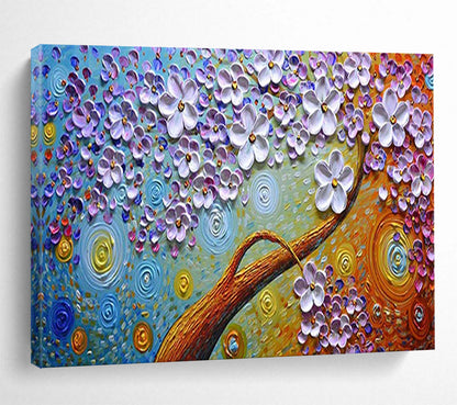 Textured Flower Tree with Swirls - Impasto Fantasy Painting On Canvas DLZ217