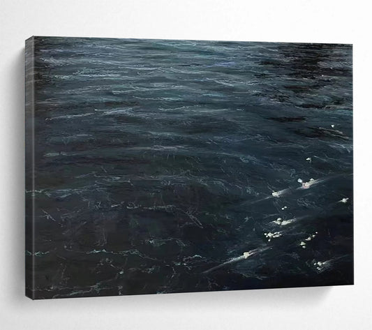 “Dark Ocean Depths” - Deep Blue & Black Realist Seascape Painting On Canvas DLZ263