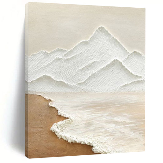“Textured Mountain - White, Beige 3D Landscape” Painting On Canvas DTP273