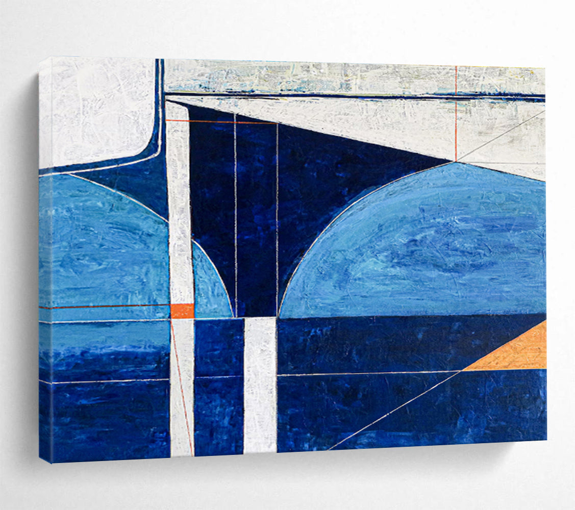 “Geometric Blue Abstraction” Abstract Geometric Painting On Canvas DKH540