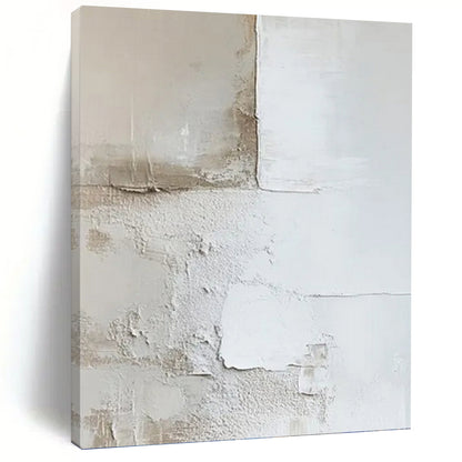 “White & Beige Plaster - Like Abstract” Painting On Canvas DKH0977