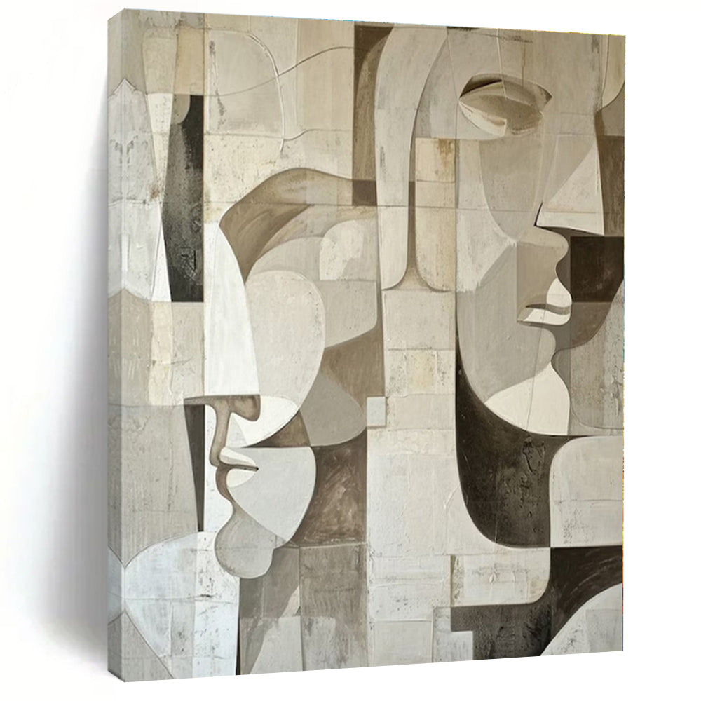 Monochrome Geometric Faces - Cubist - inspired Acrylic Painting CT1388