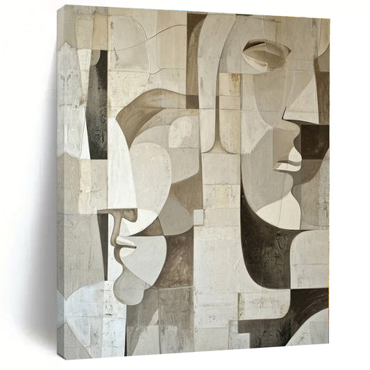 Monochrome Geometric Faces - Cubist - inspired Acrylic Painting CT1388