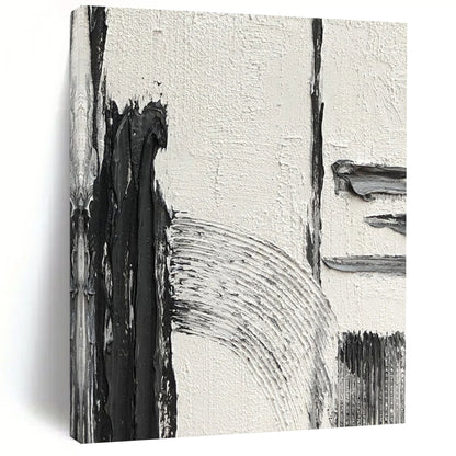 “White, Black Textured Shapes ‘Quiet Contrast’” - Impasto Abstract Painting On Canvas DTP386