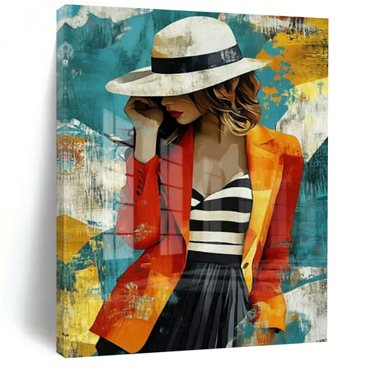 “Stylish Bohemian Lady” - Colorful Fashionable Lady Painting On Canvas CT2191