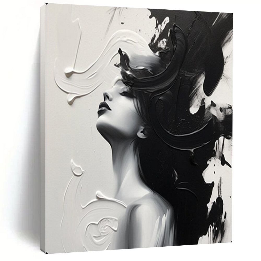 “Monochrome Abstract Woman” – Textured Impressionistic Portrait Painting On Canvas CT2143