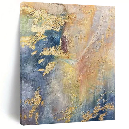 “Gold - Flecked Blue & Gray Abstraction” – Abstract Oil Painting On Canvas CT2113