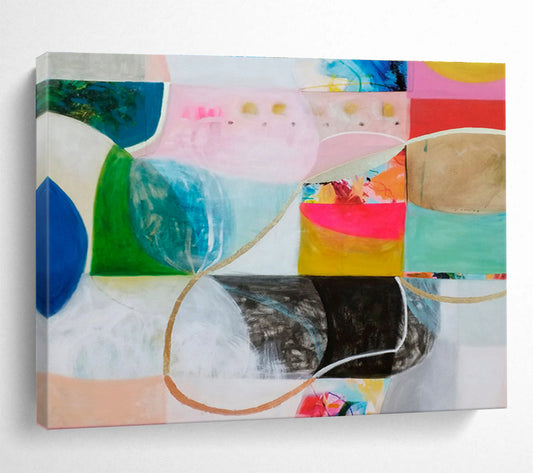 Abstract with Color Blocks and Curves - Harmonious Hues and Flowing Forms Painting On Canvas DKH069