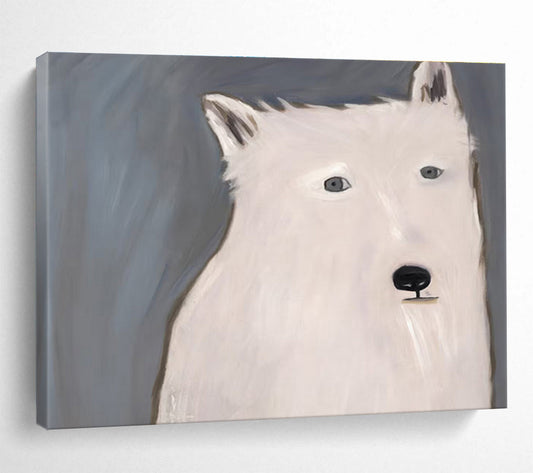 “Minimalist White Wolf” Abstract Portrait Painting On Canvas DKH422