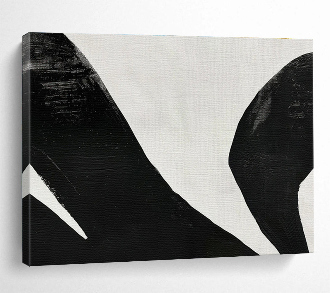 Bold Black - White Forms in Black and White, Abstract Expressionist - Style Painting On Canvas DKH586