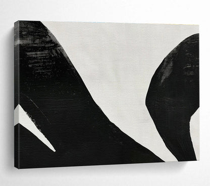 Bold Black - White Forms in Black and White, Abstract Expressionist - Style Painting On Canvas DKH586