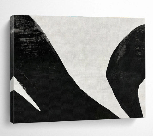 Bold Black - White Forms in Black and White, Abstract Expressionist - Style Painting On Canvas DKH586