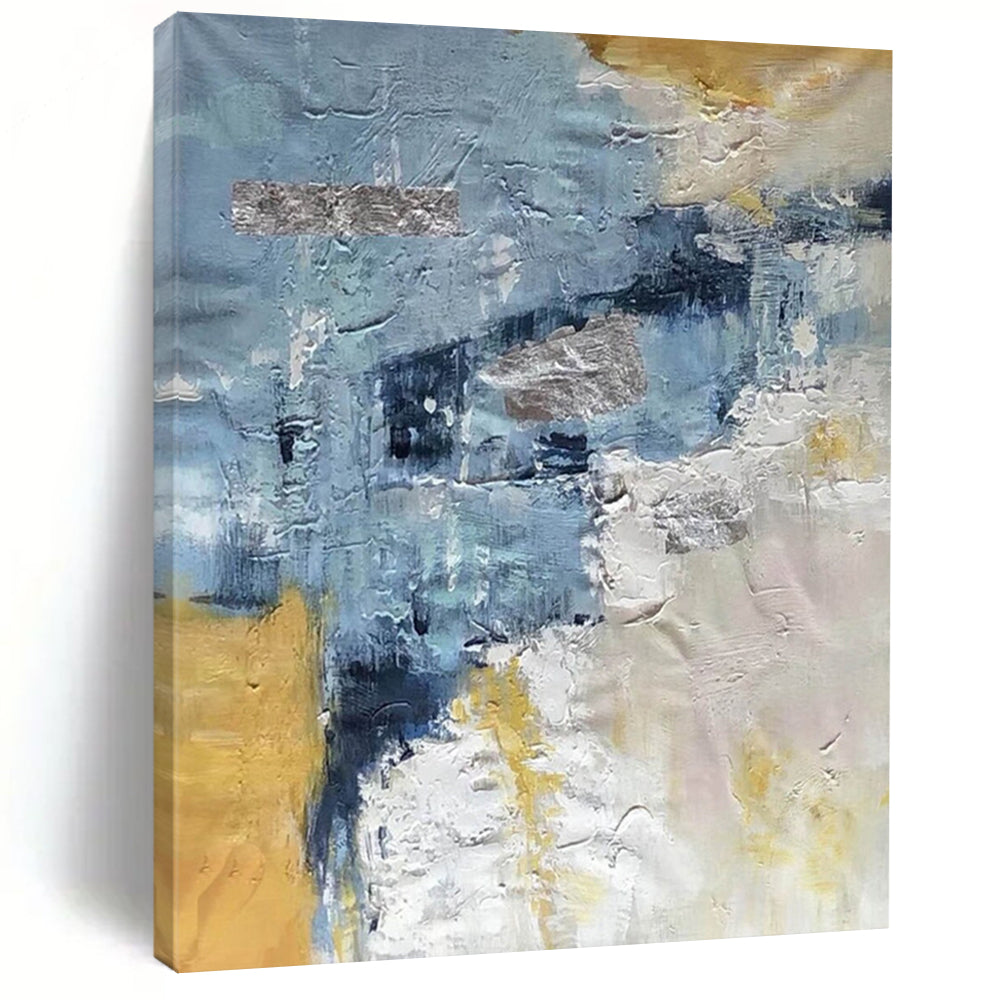 “Textured Blue - Gold Abstract” - Blue, Gold, Gray Abstract Painting On Canvas DTP255